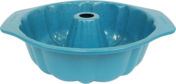 casaWare Fluted Cake Pan 9.5-inch (10-Cup) Ceramic Coated NonStick (Blue Granite)
