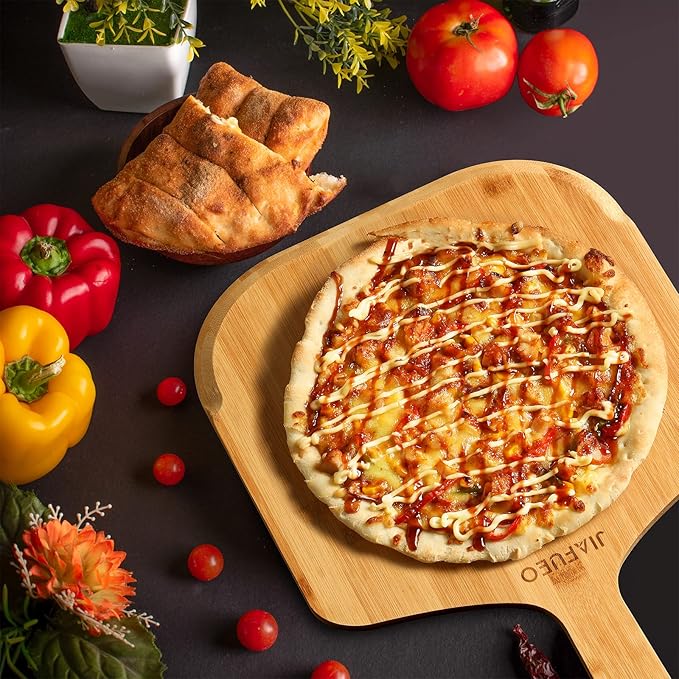 Pizza Peel 12 inch, Bamboo Pizza Paddle Spatula - Wooden Serving Board, Oven Accessory for Baking Homemade, Wood Cutting Board for Cheese Bread Fruit Vegetables