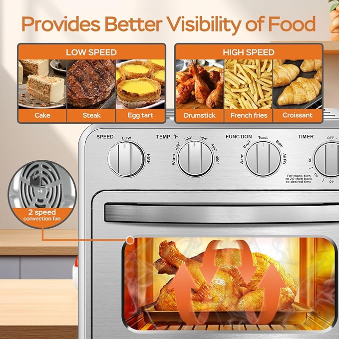 Geek Chef Air Fryer Toaster Oven Combo, 16QT 5-in-1 Toaster Ovens Countertop, Convection AirFryer with Bake, Air fryer & Toaster, Broil and Warm Functions, Stainless Steel Easy Oven for Wonder Meals