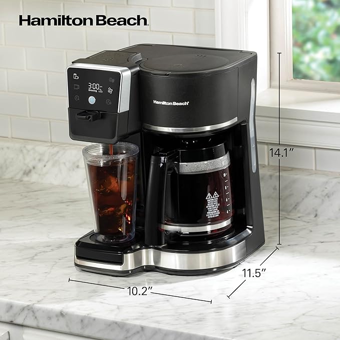 Hamilton Beach 2-Way 12 Cup Programmable Drip Hot and Iced Coffee Maker & Single Serve Coffee Machine, Glass Carafe, Auto Pause and Pour, Black (47500J)