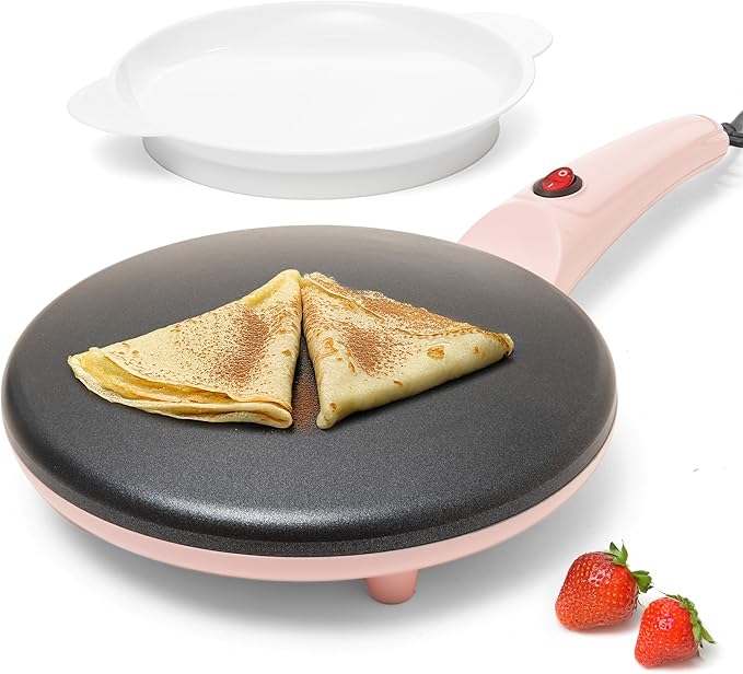 Moss & Stone Pink Electric Crepe Maker 8 Inch, Portable Crepe Maker & Hot Plate Cooktop On/Off Switch, Nonstick Coating, Automatic Temperature Control, Easy To Use For Pancakes, Blintz