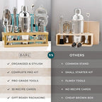 BARE BARREL® Mixology Bartender Kit Bar Set | 16-Piece Cocktail Shaker Set | Martini Barware Mixing Tools for Home Bartending | Incl. 35 Recipe Cards | Gift Set (24oz Cobbler Shaker, Silver/Natural)