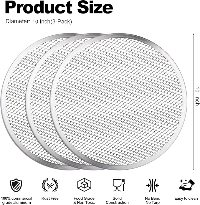 3 Pcs Pizza Screen, 10 Inch Pizza Pan for Oven, Nonstick Pizza Tray for Oven, Dishwasher Safe & Microwave Safe (10inch)
