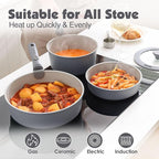 SENSARTE 17 Piece Ceramic Pots and Pans Set, Nonstick Detachable Handle Cookware, Induction Kitchen Cookware Set with Removable Handle, Dishwasher ＆ Oven Safe (Gray)