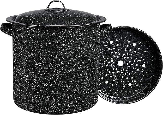 Granite Ware 15.5 Qt Steamer Pot With Rack, Black - Multi-Tier Steam Pot for Cooking Tamales, Seafood, Vegetables - Durable Porcelain Cookware with Steel Core - Everyday Versatile Cookware
