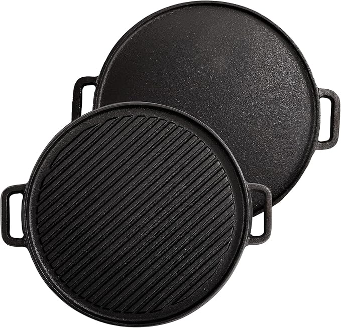 Lawei 12 Inch Cast Iron Griddles, 2-in-1 Reversible Grill/Griddle with Handle, Reversible Grill Plate Skillet for Stovetop, Gas Range, Electric Stovetop, Grill Open Fire