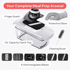 Fullstar Mandoline Slicer for Kitchen, Fruit Cutter, Cheese Grater, Cucumber Slicer, Veggie Spiralizer, Food Cutter & Kitchen Gadgets & Gifts with Safety Glove (6 in 1, White)