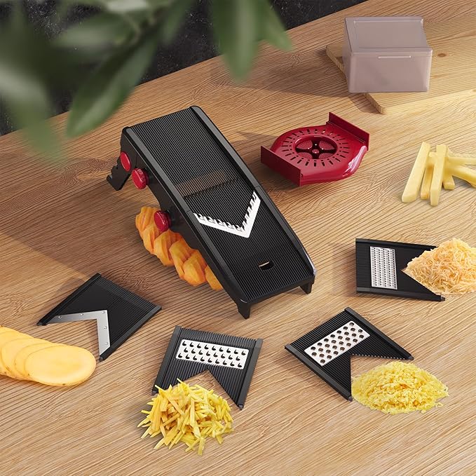 Mueller Austria Mandoline Slicer for Kitchen, Adjustable Vegetable Chopper, Fruit, Cheese Grater, Potato Chips Slicer - Black