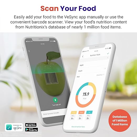 Etekcity Food Nutrition Scale, Smart Food Scale for calorie count, IPX6 Waterproof, Rechargeable, Bluetooth, Ounces and Grams for Weight Loss, Cooking, 304 Stainless Steel, Luminary 22lb