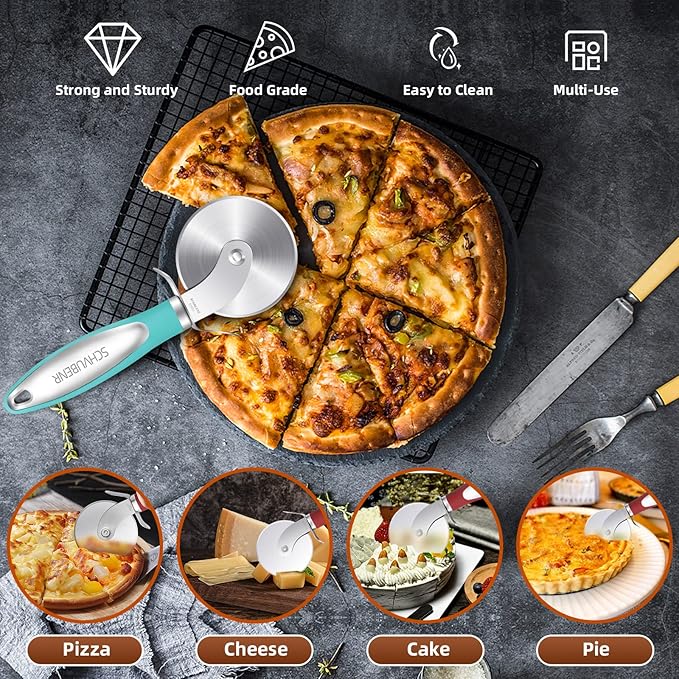 SCHVUBENR Premium Pizza Cutter Wheel - Ultra Sharp Stainless Steel Pizza Slicer with Non-Slip Soft Grip Handle - Multi-Purpose Cutter for Pizza, Dough & Pastry - Dishwasher Safe, Easy to Clean - Blue
