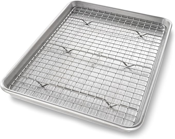 USA Pan Jelly Roll Baking Pan and Bakeable Cooling Rack, Nonstick Commercial Quality