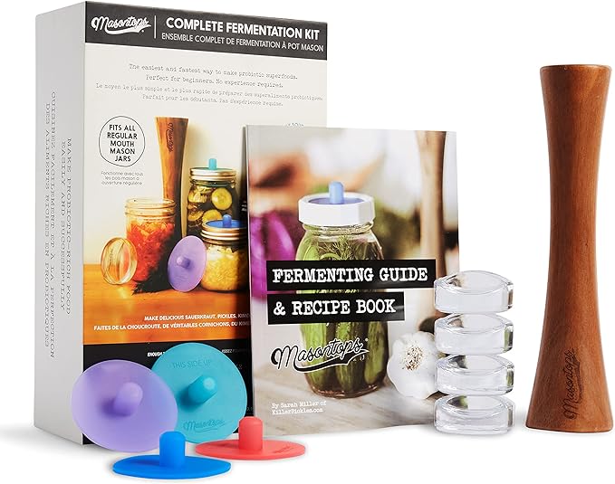 Masontops Complete Mason Jar Fermentation Kit - Easy Small/Regular Mouth Jars Vegetable Fermenting Set - DIY Equipment Essentials
