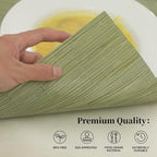 Leetaltree Pea Green Placemats Set of 12 - Heat Resistant Non-Slip Place mats for Dining Table, Washable Durable PVC Vinyl Woven Table Mats（Pea Green, 12）
