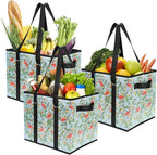 Foraineam Reusable Grocery Bags Set Durable Heavy Duty Tote Bag Collapsible Grocery Shopping Box Bag with Reinforced Bottom