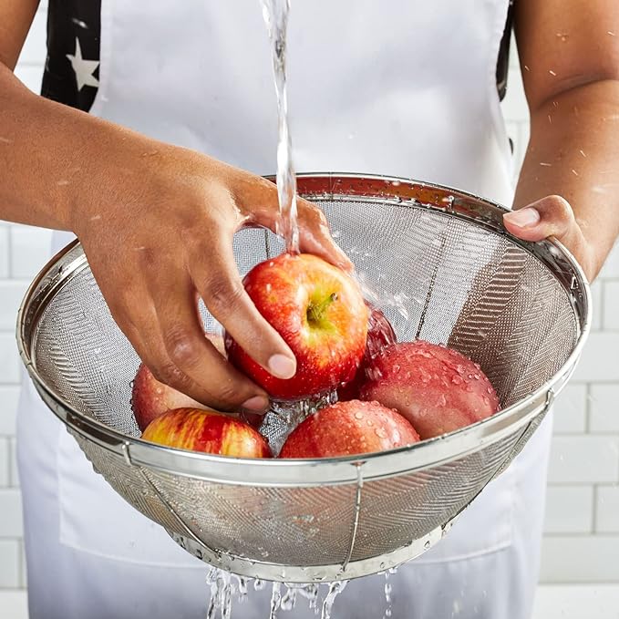 Juvale Stainless Steel Fine Mesh Strainer - Durable Rust-Resistant Mesh Colander - Ergonomic Handle Rice Colander - Ultra-Fine Flour Sifter - Dishwasher Safe with Stable Design - 11 in x 4 in, Silver