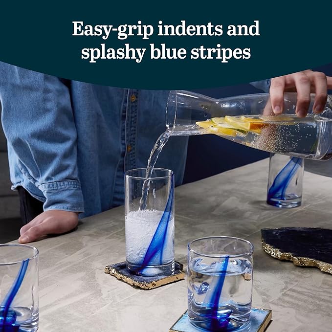 Libbey Blue Ribbon 16 Piece Tumbler and Rocks Glass Set, Infused Blue Ribbon Drinkware Glasses Set, Artisan Inspired Four-Dimple Shaped Rock Glasses, Dishwasher Safe Tumbler Glasses Set