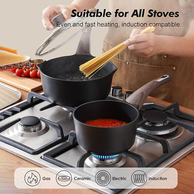 SENSARTE 1.5 & 2.5 Quart Sauce Pan Sets with Lid, Cooking Pots Set, Nonstick Saucepan Set with Pour Spout, Small Kitchen Pot, Non toxic Saucepot, Induction Comptable, Easy to Clean, PFOA Free