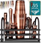 BARE BARREL® Mixology Bartender Kit Bar Set | 14-Piece Cocktail Shaker Set | Martini Barware Mixing Tools for Home Bartending | 35 Recipe Cards | Gift Set (28oz Boston Shaker, Copper/Black)