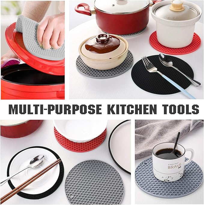 Joyhalo Trivets for Hot Dishes - Hot Pads for Kitchen, Silicone Pot Holders for Hot Pots and Pans, Silicone Mats for Kitchen Countertops, Table, Flexible Easy to Wash and Dry, Black