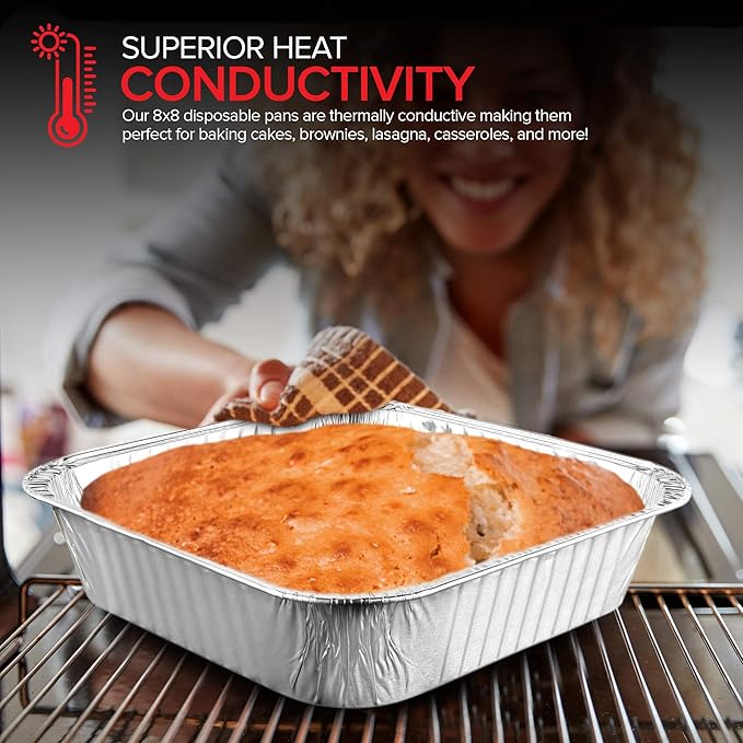 Stock Your Home Aluminum Pans 8x8 Disposable Foil Pans (20 Pack) - 8 Inch Square Pans - Tin Foil Pans Great for Cooking, Heating, Storing, Prepping Food