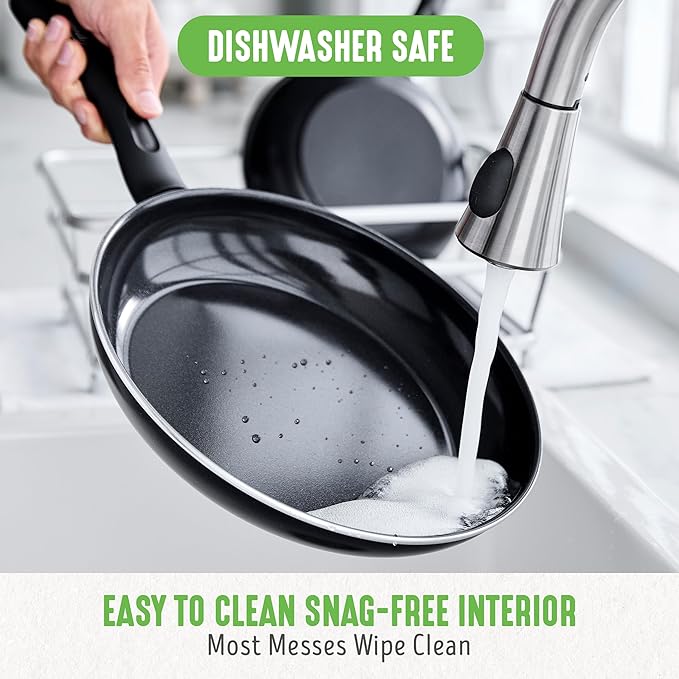 GreenLife 16 Piece Nonstick Cookware Set, Soft Grip Non-Toxic PFAS-Free Ceramic Pots & Pans, Dishwasher & Oven Safe, Frying, Sauce, Saute, Utensils, Glass Lids, Stay-Cool Handles, Wobble Free, Black