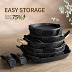 BECIGAR 23pcs Ceramic Pots and Pans Set, Nonstick Detachable Handle Cookware, Induction Kitchen Cooking Set with Removable Handle,include Frying Pans & Saucepans Oven Safe (Black)