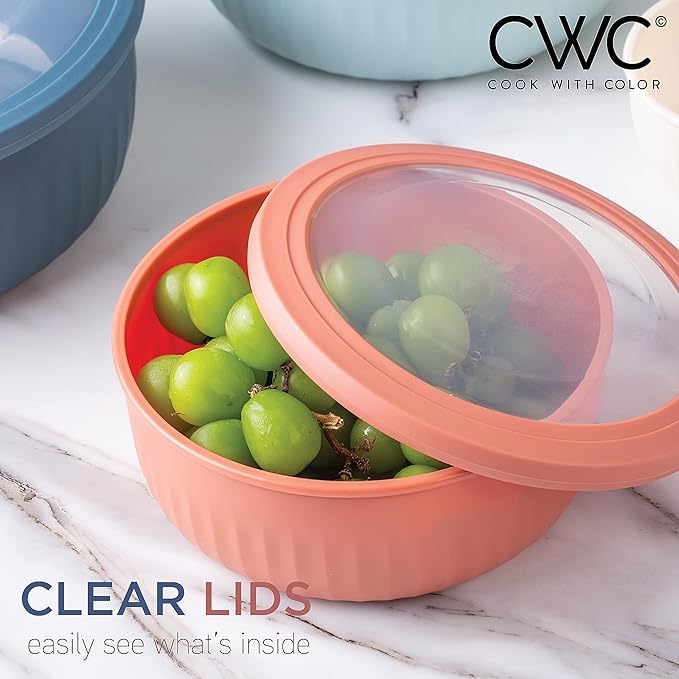 COOK WITH COLOR Prep Bowls with Lids- Wide and Deep Nesting Plastic Small Mixing Bowl Set with Lids, 12 Piece Set - Wide Bowls, Multicolor