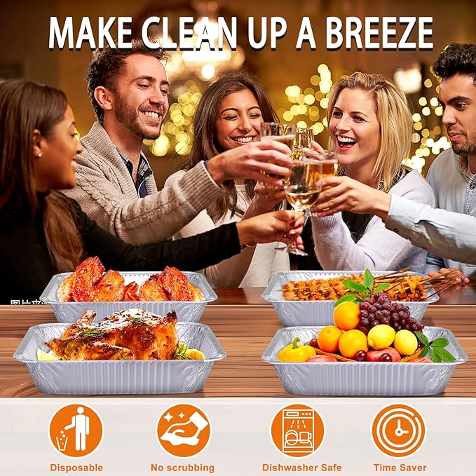 Aluminum Foil Pans 9x13 Disposable – 30 Pack Half Size Aluminum Foil Heavy Duty deep Steam Table Pan, Tin foil Turkey Sheets Tray Chafing Grill Accessories for Cooking, Baking, Storing, Food Prepping