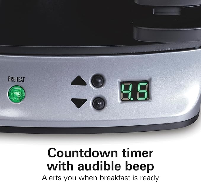 Hamilton Beach Dual Breakfast Sandwich Maker with Timer, Ready in 5 Minutes, Removable Dishwasher Safe PFAS-Free Non-Stick Egg Cooker Ring, Silver (25490MNA)
