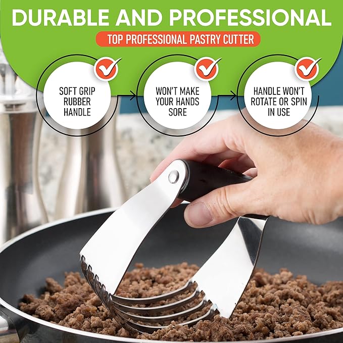 Spring Chef Dough Blender, Top Professional Pastry Cutter with Heavy Duty Stainless Steel Blades, Medium Size, Black