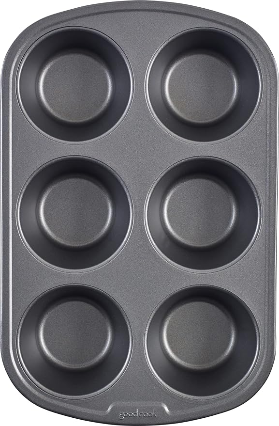 GoodCook Everyday Nonstick Steel Jumbo Texas Muffin Pan,6-cup,Gray,(Pack of 12)