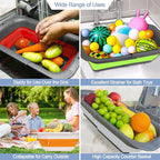 ROTTOGOON 7Qt Collapsible Colander Strainer, Expandable Over the Sink Colander, Adjustable Silicone Kitchen Sink Strainer, Foldable Large Colanders Basket to Wash Vegetable, Fruit, 15" to 19", Black