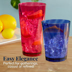 US Acrylic Optix Plastic Reusable Drinking Glasses (Set of 16) 14oz Rocks & 20oz Water Cups in Jewel Tone Colors | BPA-Free Tumblers, Made in USA | Top-Rack Dishwasher Safe