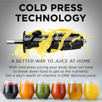 Cold Press Juicer Machine | 3 Inch Wide Chute | High Nutrition & Juice Yield | 3 Juicer Modes | Easy to Clean | Slow Masticating Juicer for Vegetables and Fruits [Black]
