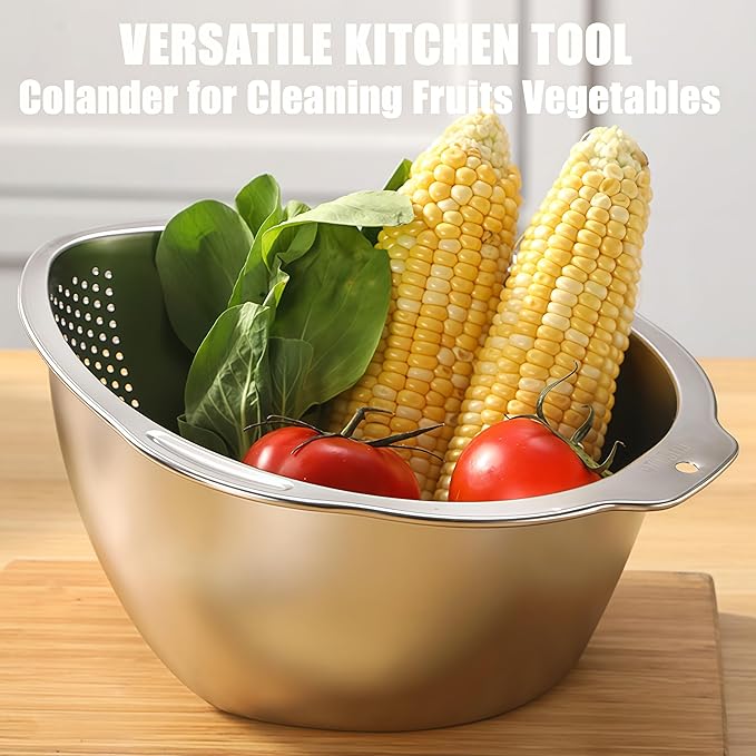 Rice Washer Strainer Bowl Quinoa Washing Bowl Stainless Steel Colander Versatile Side Drainers for Cleaning Rinsing Fruits, Vegetables, and Beans - Multifunctional Drain Basket