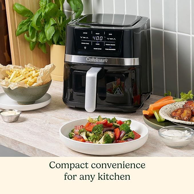 Cuisinart Air Fryer, 2.6-Quart Compact Basket Fryer with 3 Cooking Functions to Air Fry, Roast, and Bake, 3 Airfryer Presets, Dishwasher-Safe Parts, AIR-80, Stainless Steel & Black