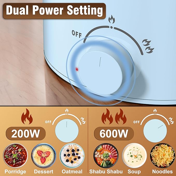 Topwit Hot Pot Electric, Electric Pot, 1.6L Ramen Cooker, Multifunctional Cooker for Pasta, Shabu-Shabu, Oatmeal, Soup and Egg with Over-Heating Protection, Boil Dry Protection, Blue