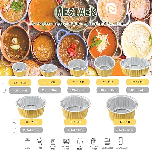 10" Aluminum Foil Pans with Lids (5 Pack), Heavy Duty Grease-Resistant Containers for Baking, Heating, Meal Prep & Food Storage, 2" Depth, 67oz