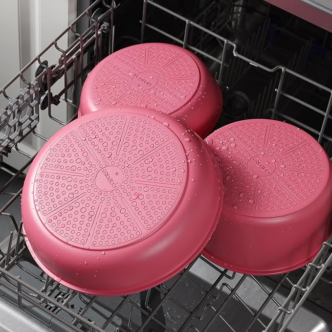 CAROTE 18Pcs Ceramic Cookware Set with Detachable Handle, Pots and Pans Set Non Stick, Non Toxic Kitchen Cooking Sets with Stand-Up Lid, PFAS and PFOA Free, Oven Safe, Induction Ready, Pink