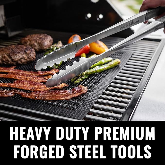 Grillaholics Premium BBQ Grill Tools – The Ultimate Grilling Gift for Dad - Luxury 4-Piece Barbecue Utensils Grill Set with Wooden Gift Box