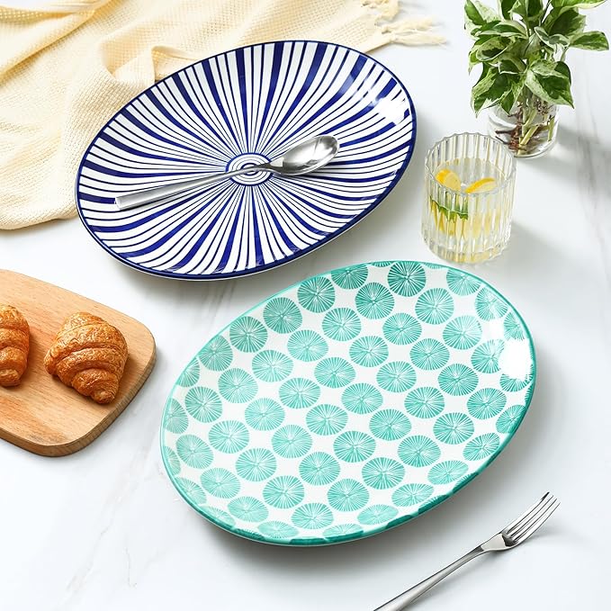 Selamica Serving Platter, 14 Inch Large Serving Dishes for Entertaining, Oval Ceramic Serving Trays for Party, Steak, Cake, Dinner, Fruit, Oven Safe, Microwave Safe, Set of 4, Assorted Colors