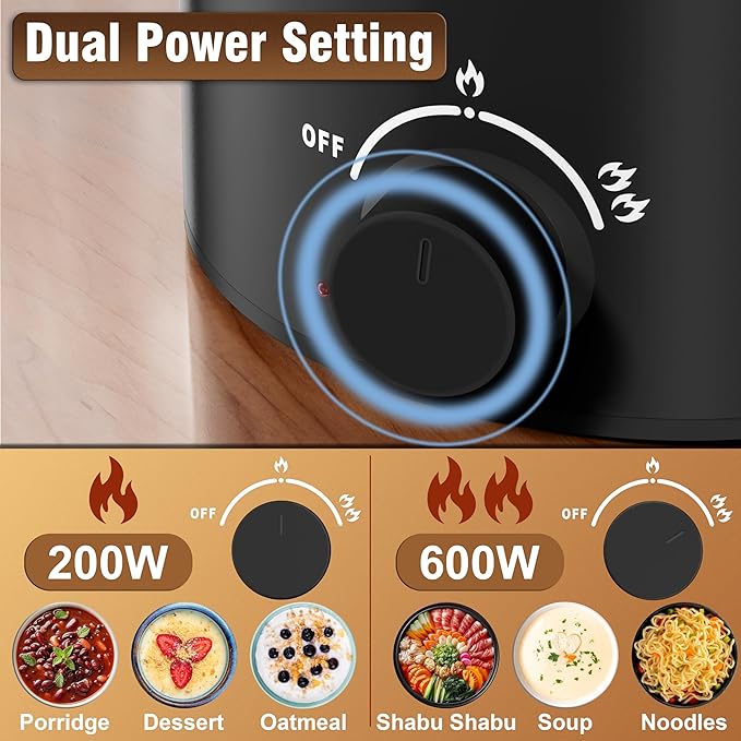 Topwit Hot Pot Electric with Steamer, 1.6L Ramen Cooker, Electric Pot for Pasta, Shabu-Shabu, Oatmeal, Soup and Egg, Portable Cooker with Dual Power Control, Dorm Room Essentials, Black