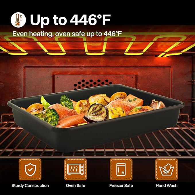 Rectangle Cake Pan, Deep Baking Pans Set Nonstick, 9/11/13 Inch, Heavy Duty Thickness Bakeware Roasting Tray for Toaster Oven, Thanksgiving Christmas Roast Turkey Pan, 3-Pack, Black