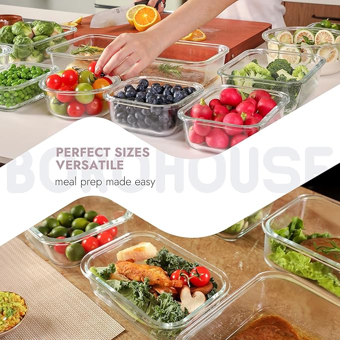 10-Pack Glass Food Storage Containers with Tempered Lids – Borosilicate, Airtight, Oven-Safe (-4°F~950°F), BPA-Free, 4.4 & 1.6 Cup, Leak-Proof, Dishwasher Safe (Pink)
