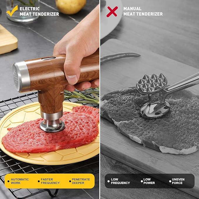 Electric Meat Tenderizer Tool,Cordless Meat Tenderizer Machine with 2 Stainless Steel Meat Mallet,Kitchen Essentials For Tenderizing Steak/Beef/Chicken Chops (brown) (N-09)