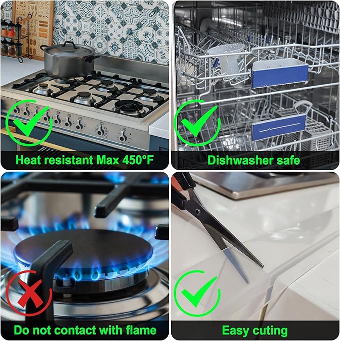 Silicone Stove Counter Gap Cover Kitchen Counter Gap Filler Transparent 25" Long Gap Filler Sealing Spills between Kitchen Appliances Washing Machine and Stovetop, Set of 2 (Clear)