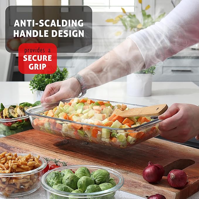 EATEX 16-Piece Deep Glass Casserole Dishes for Oven with Plastic Lids, Glass Baking Dishes for Oven, Rectangular Bakeware for Lasagna, Cooking, Leftovers, Kitchen, Freezer to Oven Dishwasher Safe
