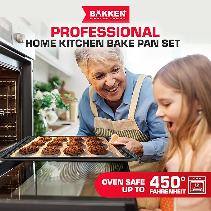 Baking Set – 10 Piece – Deluxe Non Stick Black Coating Inside and Outside – Carbon Steel Bakeware Set – PFOA PFOS and PTFE Free by Bakken