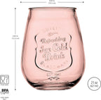 Glaver's Stemless Wine Glasses Set of 4 – 21oz Assorted Colored Wine Tumblers– Unique Embossed Logo, Vintage Cute Wine Glasses for, Beer, Juice, Cocktails, Fresh Drinks, Beverages, and more.