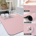 HotLive Dish Drying Mat for Kitchen Counter, Heat Resistant Drainer Mats with Non-slip Rubber Backed, Hide Stain Kitchen Super Absorbent Draining Mat, Easy to Clean Dish Rack Pad, Pink 18"x32"